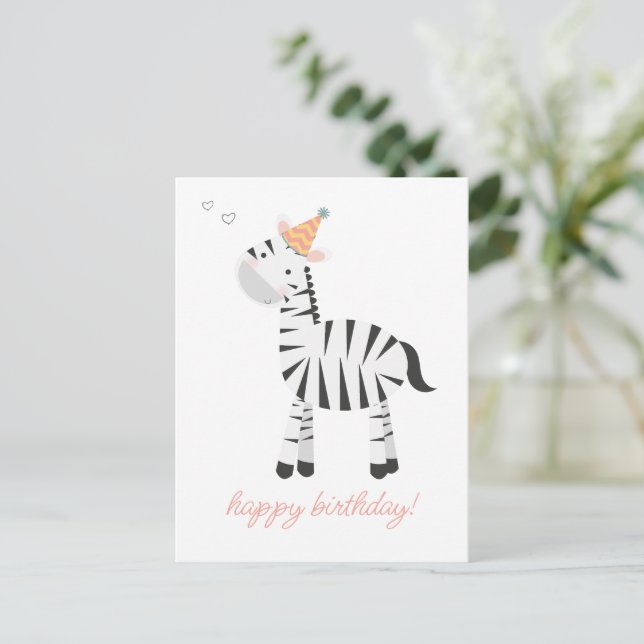 Niedlich Zebra Cartoon - Kindergeburtstag Postkarte (Stehend Vorderseite)