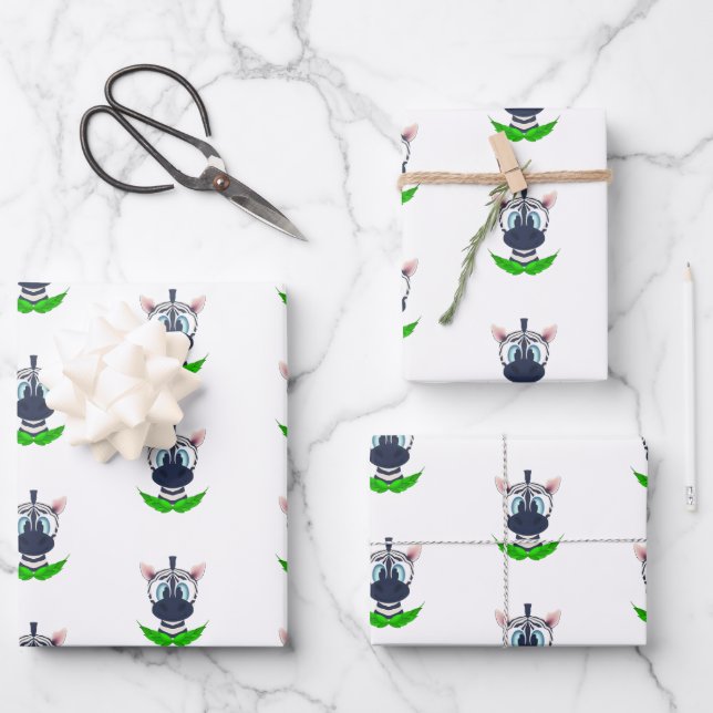 Niedlich Zebra Kindergeburtstag Safari Tiermuster Geschenkpapier Set (Vorderseite)