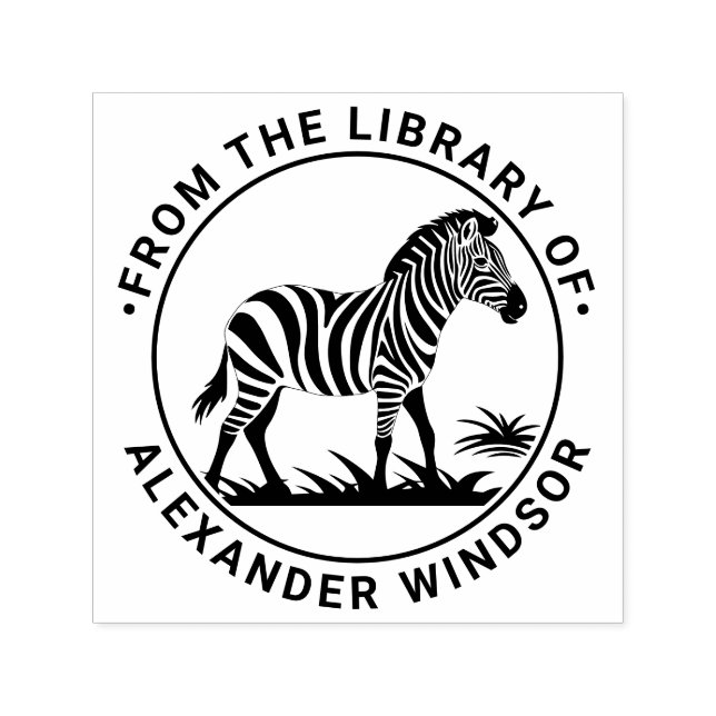 Niedlich Zebra Stehend Round Library Name Permastempel (Design)