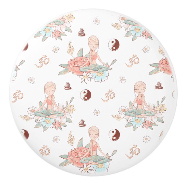 Niedlich Zen Yoga Medizin Lotus Namaste Pastel Keramikknauf (Vorderseite)