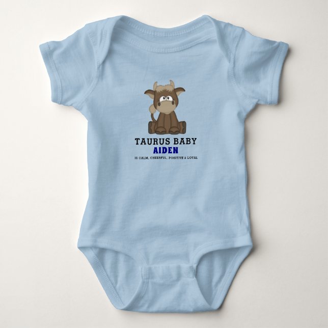 Niedlich Zodiac Taurus Bull Blue Boy Baby Strampler (Vorderseite)
