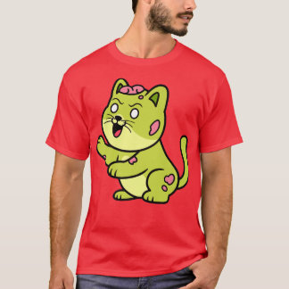 Niedlich Zombie Cat Halloween Kitty Retro Horror F T-Shirt