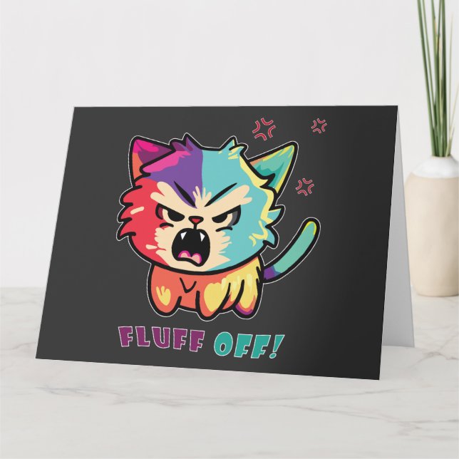 Niedlich zornige Katze, die Fluff abschaut. Dankeskarte (Vorderseite)