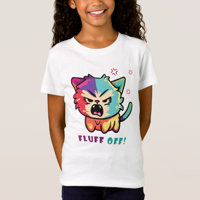 Niedlich zornige Katze, die Fluff abschaut. T-Shirt (Vorderseite)