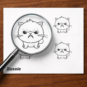 Niedlich zornige Katze, die sich herumhisst. Rechteckiger Aufkleber
