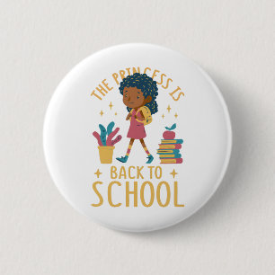Niedlich zurück zur Schulprinzessin Girl Illustrat Button