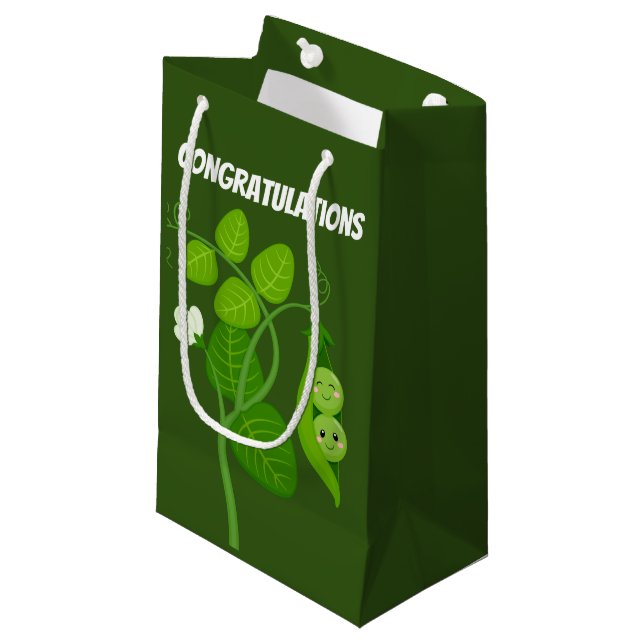 Niedlich zwei Erbsen in einem Pod Glückwünsche Kleine Geschenktüte (Vorderseite Schrägansicht)