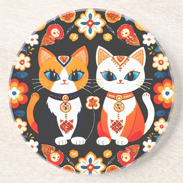 Niedlich zwei Katzen Getränkeuntersetzer (Vorne)