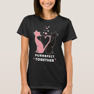 Niedlich zwei Katzen rosa Schwarz-Falten zusammen T-Shirt
