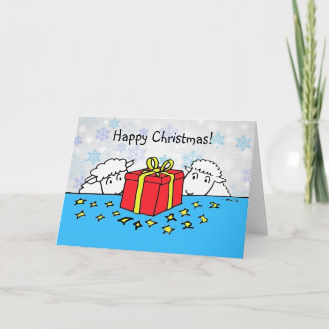 Niedlich zwei kleine Schafspenden Weihnachten Karte (Vorderseite)