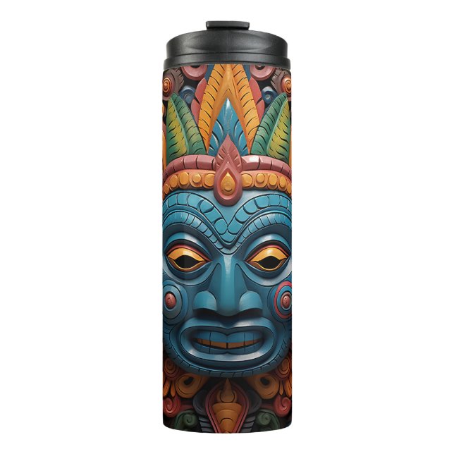 Niedliche 3-D Tiki-Maske Thermosbecher (Vorderseite)