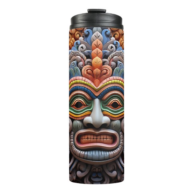 Niedliche 3-D Tiki-Maske Thermosbecher (Vorderseite)