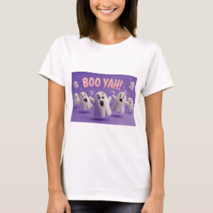 Niedliche 3D Fuzzy Ghost Charaktere schreien Boo Y T-Shirt