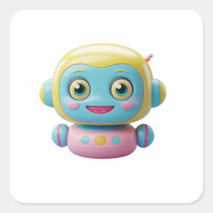 Niedliche 3D-Robotersticker - Kawaii AI Bot Des Quadratischer Aufkleber