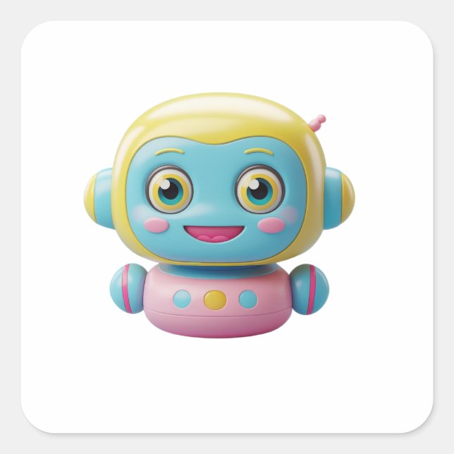 Niedliche 3D-Robotersticker - Kawaii AI Bot Des Quadratischer Aufkleber (Vorderseite)