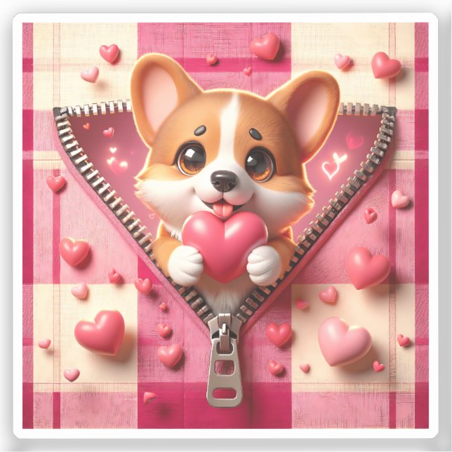 Niedliche 3D-Welpe im rosa und weißen Hintergrund  Aufkleber (Vorderseite)