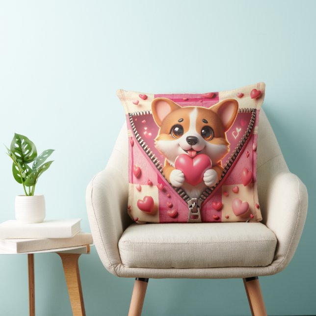 Niedliche 3D-Welpe im rosa und weißen Hintergrund  Kissen (Stuhl )