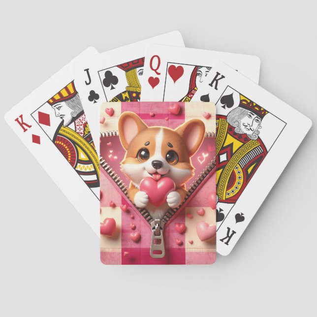 Niedliche 3D-Welpe im rosa und weißen Hintergrund  Spielkarten (Rückseite)