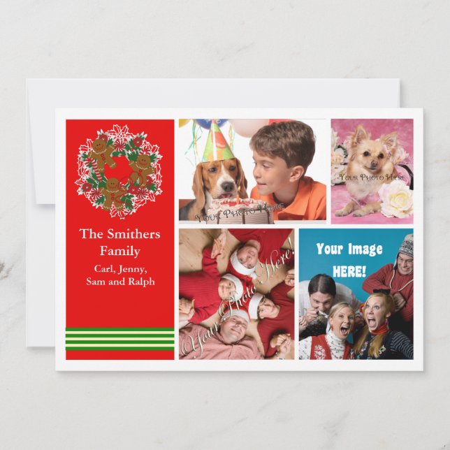 Niedliche 4 Foto-Familien-Weihnachtskarte Feiertagskarte (Vorderseite)