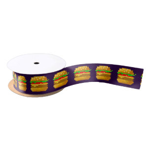 Niedliche 8-Bit Burger-Farbe Schnelle Lebensmittel Satinband