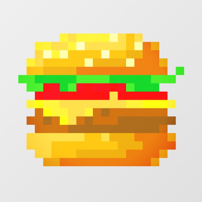 Niedliche 8-Bit Pixel Art Burger Fun Geek Fast Foo Fensteraufkleber (Blatt)