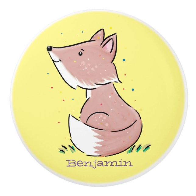 Niedliche Abbildung des Babyfuchs Cartoon Keramikknauf (Vorderseite)