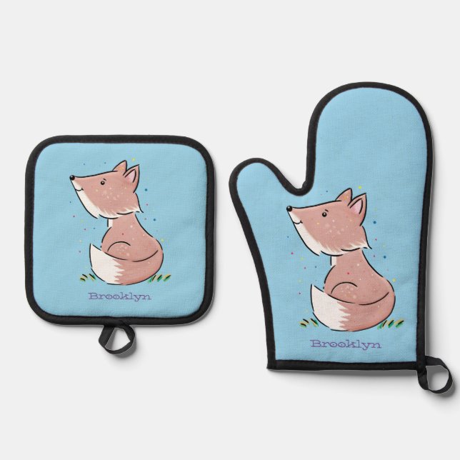 Niedliche Abbildung des Babyfuchs Cartoon Ofenhandschuh & Topflappen-Set (Vorderseite)