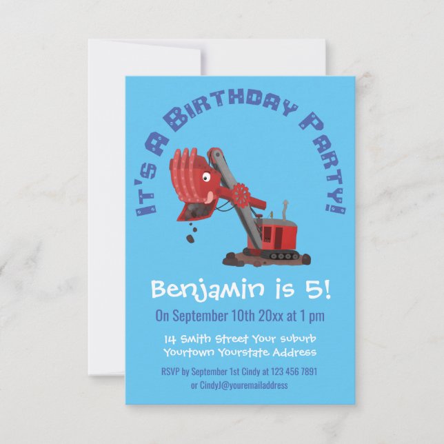 Niedliche Abbildung des Cartoon mit rotem Dampf Einladung (Vorderseite)