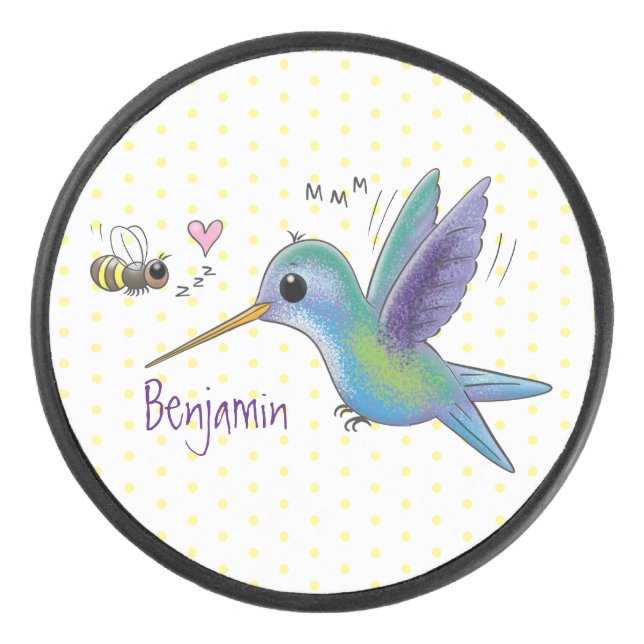 Niedliche Abbildung des Cartoon von Hummingbird Eishockey Puck (Vorderseite)