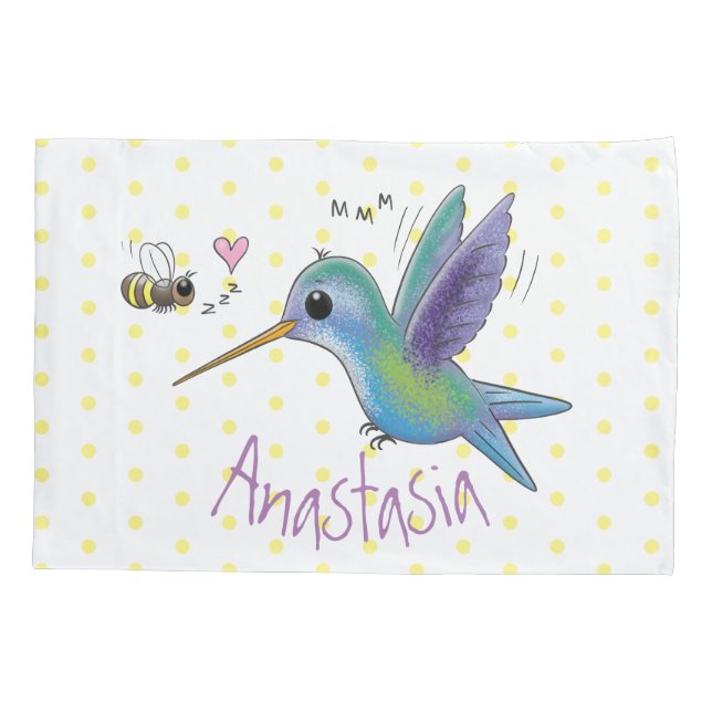 Niedliche Abbildung des Cartoon von Hummingbird Kissenbezug (Rückseite)