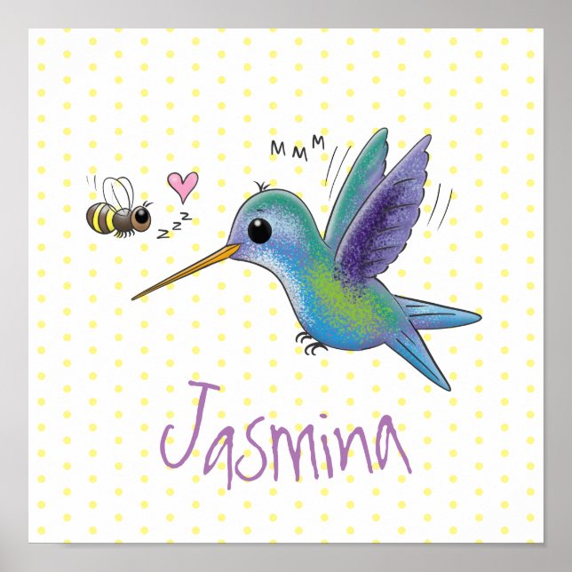 Niedliche Abbildung des Cartoon von Hummingbird Poster (Vorne)