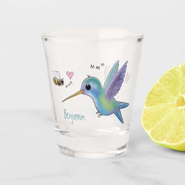 Niedliche Abbildung des Cartoon von Hummingbird Schnapsglas (Vorderseite)
