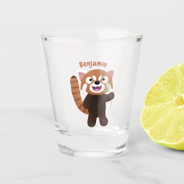 Niedliche Abbildung eines roten Panda-Cartoon Schnapsglas (Vorderseite)
