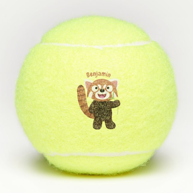 Niedliche Abbildung eines roten Panda-Cartoon Tennisbälle (Vorderseite)