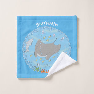 Niedliche Abbildung von Mantarochen und Blasen Car Badhandtuch Set