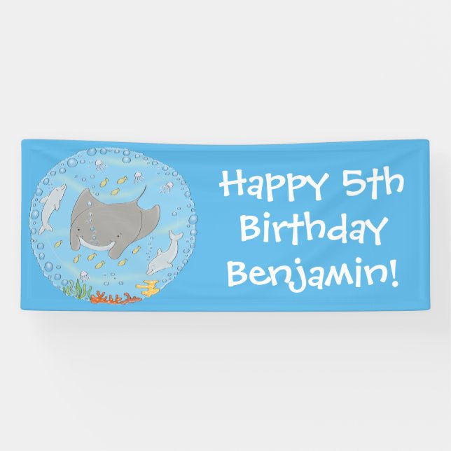 Niedliche Abbildung von Mantarochen und Blasen Car Banner (Horizontal)