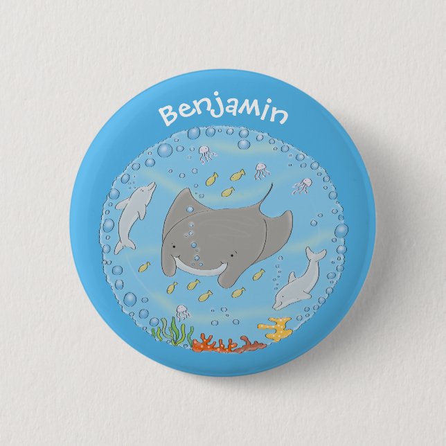 Niedliche Abbildung von Mantarochen und Blasen Car Button (Vorderseite)