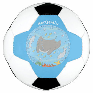 Niedliche Abbildung von Mantarochen und Blasen Car Fußball