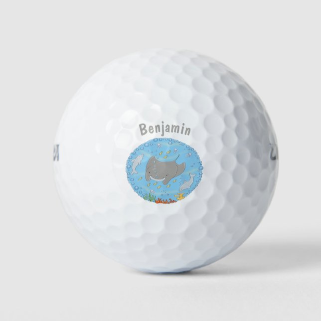 Niedliche Abbildung von Mantarochen und Blasen Car Golfball (Vorderseite)