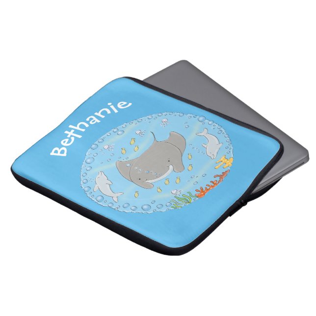 Niedliche Abbildung von Mantarochen und Blasen Car Laptopschutzhülle (Vorne Oben)