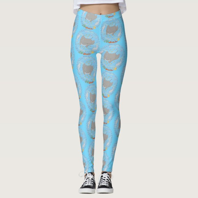 Niedliche Abbildung von Mantarochen und Blasen Car Leggings (Vorderseite)