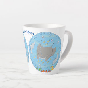 Niedliche Abbildung von Mantarochen und Blasen Car Milchtasse