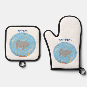 Niedliche Abbildung von Mantarochen und Blasen Car Ofenhandschuh & Topflappen-Set