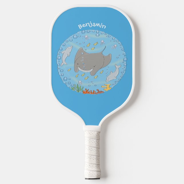 Niedliche Abbildung von Mantarochen und Blasen Car Pickleball Schläger (Vorderseite)