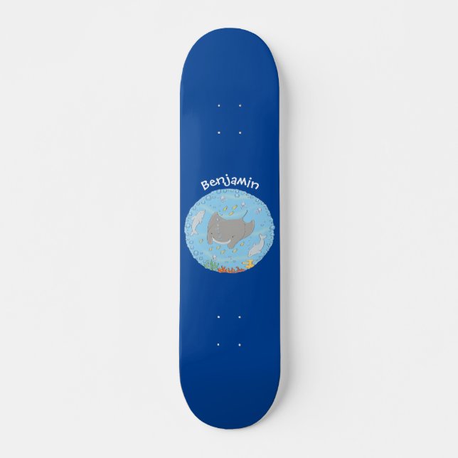 Niedliche Abbildung von Mantarochen und Blasen Car Skateboard (Vorne)