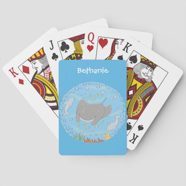 Niedliche Abbildung von Mantarochen und Blasen Car Spielkarten (Rückseite)