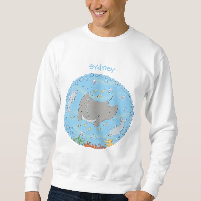 Niedliche Abbildung von Mantarochen und Blasen Car Sweatshirt (Vorderseite)