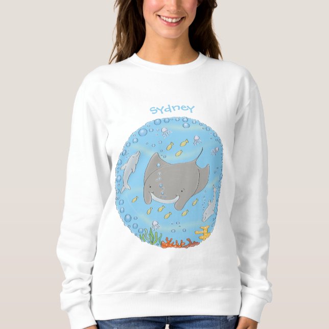 Niedliche Abbildung von Mantarochen und Blasen Car Sweatshirt (Vorderseite)