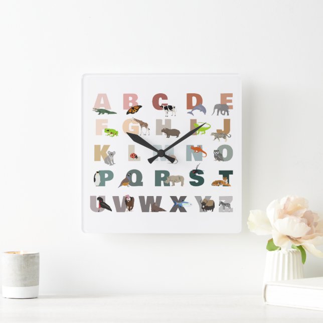 Niedliche ABC-Tiere Quadratische Wanduhr (Zuhause)