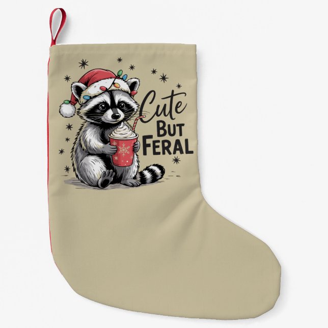 Niedliche aber Wilde Weihnachten Raccoon Süße Tier Kleiner Weihnachtsstrumpf (Vorderseite)